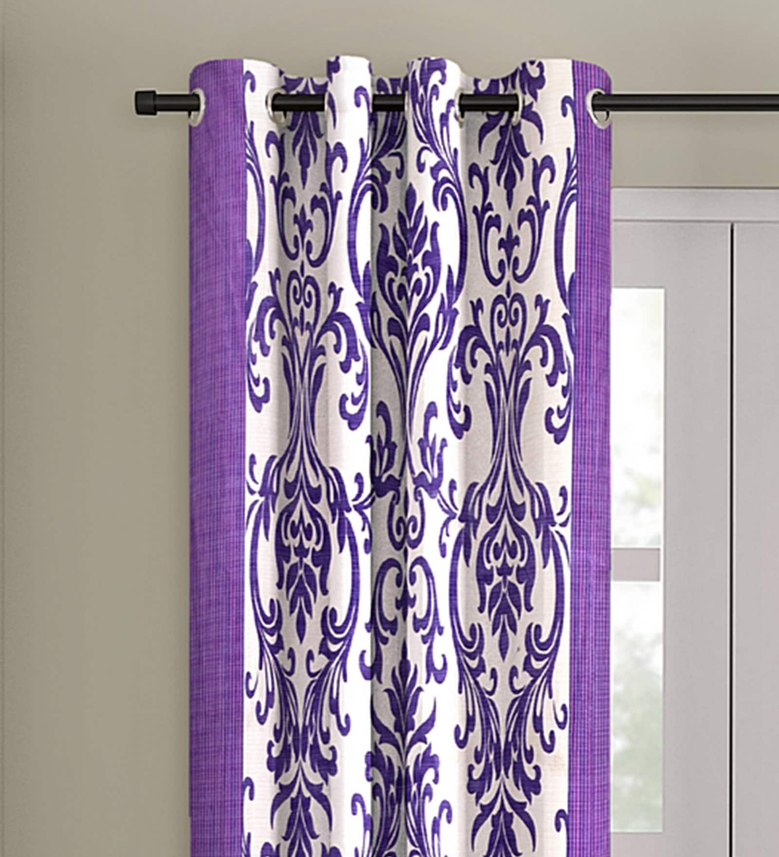 Purple Floral Polyester 9 Ft Semisheer Eyelet Door Curtains (Set of 2)