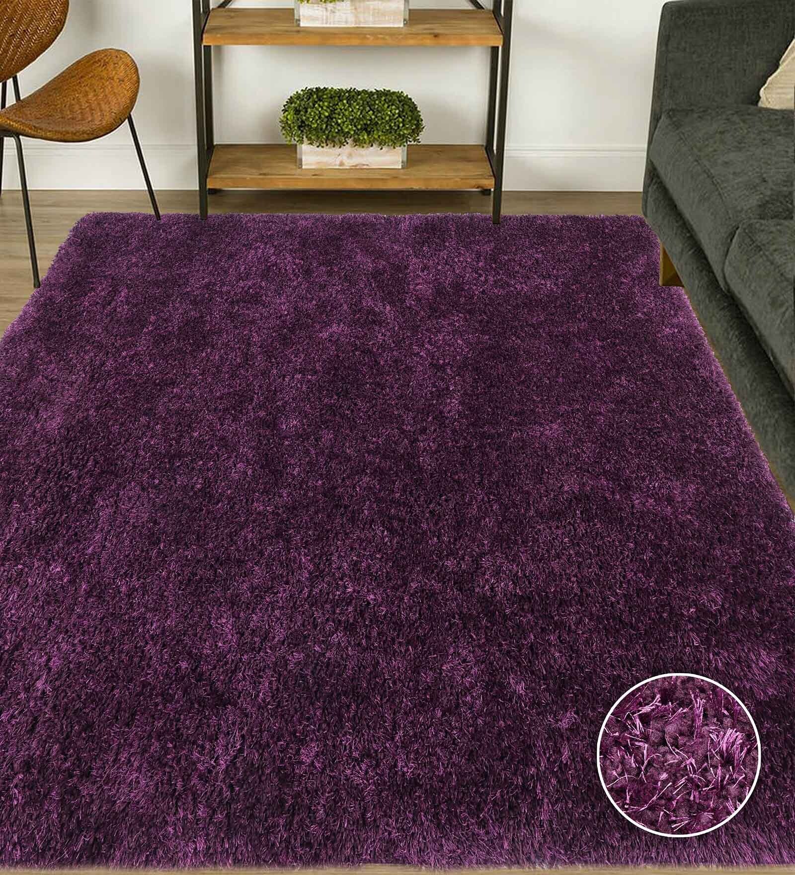 Purple Shaggy Polyester 8ft X 10ft Hand tufted Carpet