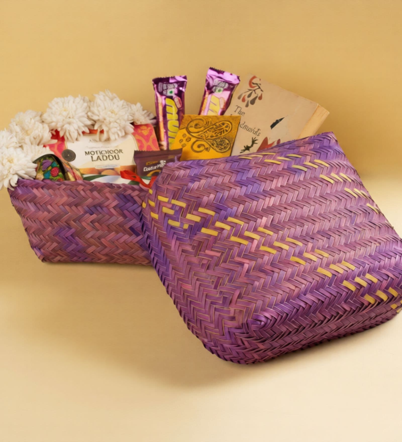 Purple Sitalpatti Square Basket