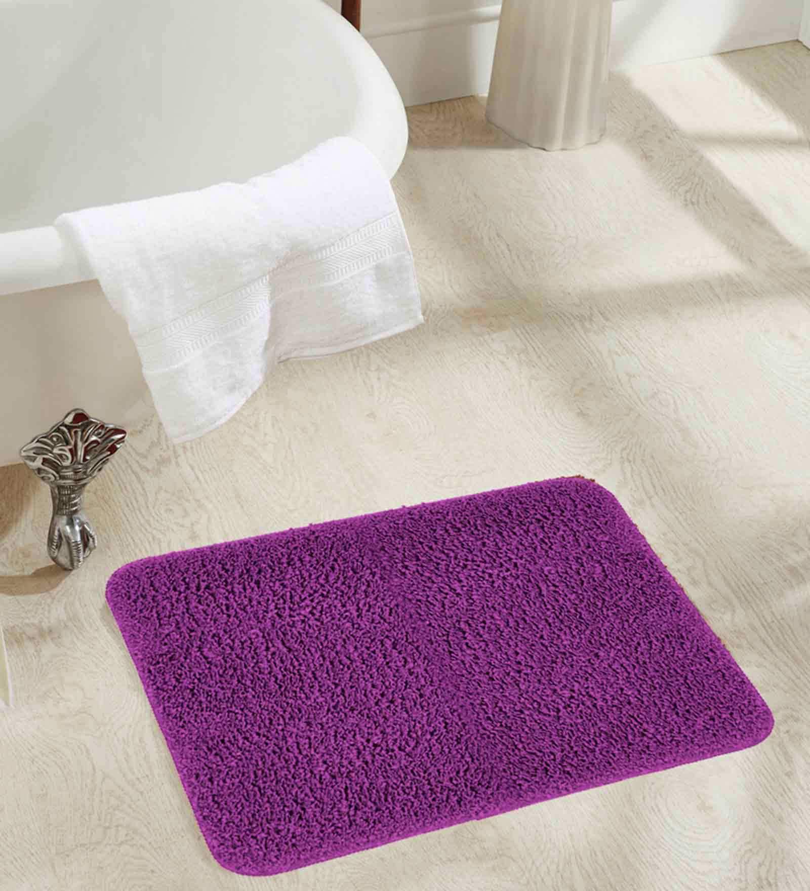 Purple Solid 100% Polyester 24x16 Inches AntiSkid Bath Mat