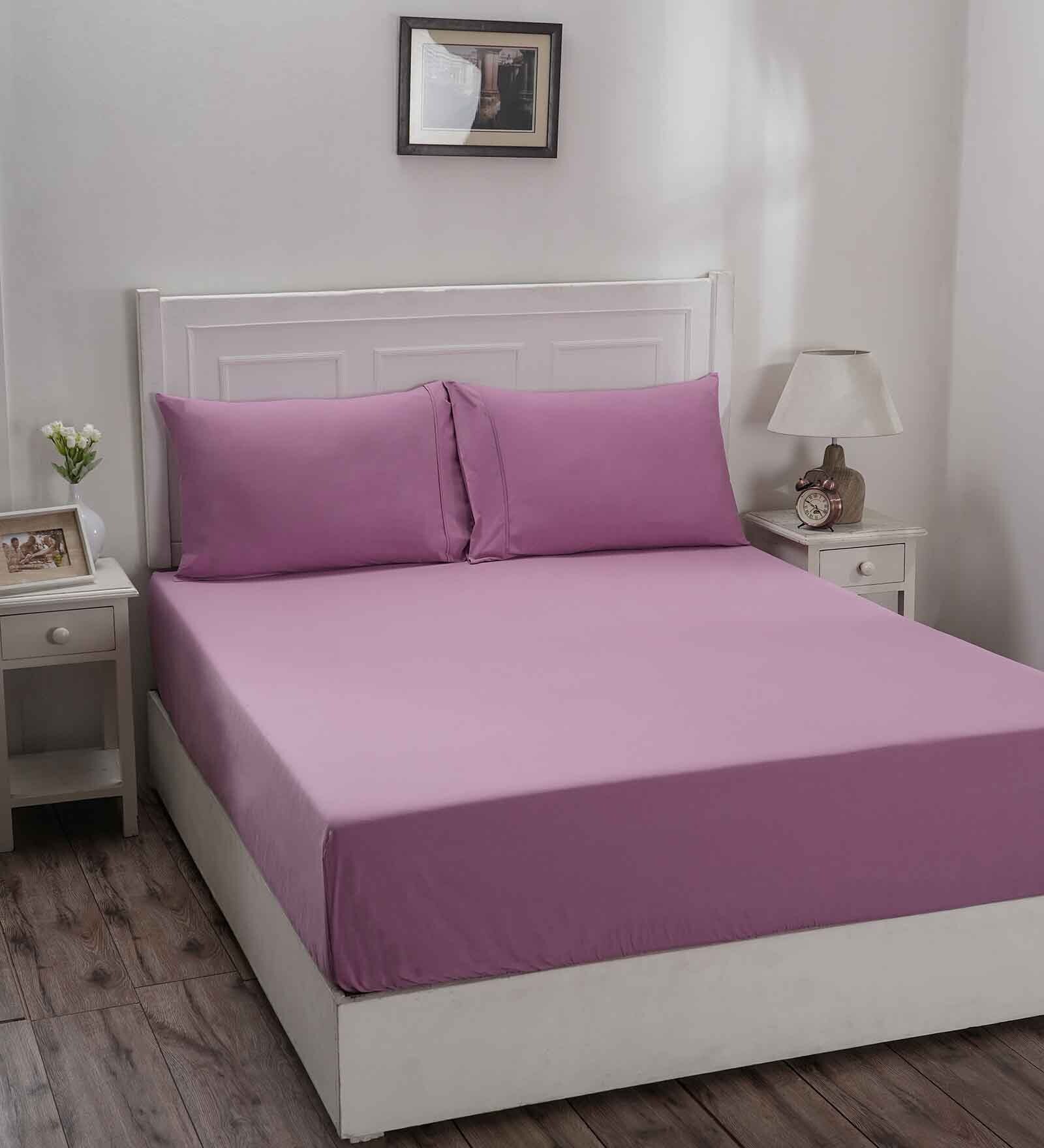 Purple Solid 144 TC 100% Cotton Double Bedsheet with 2 Pillow Covers