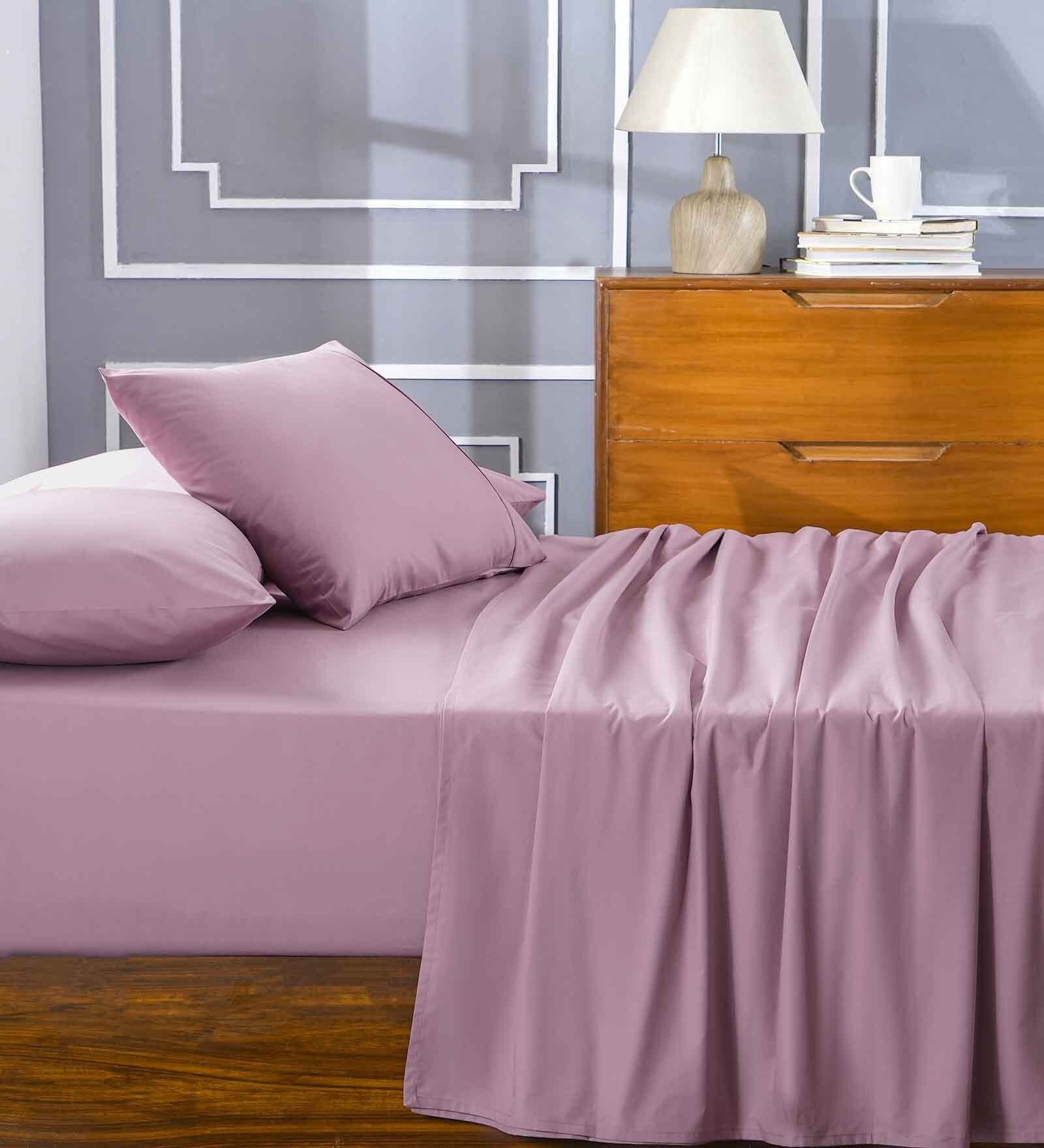 Purple Solid 144 TC 100% Cotton King Bedsheet with 2 Pillow Covers