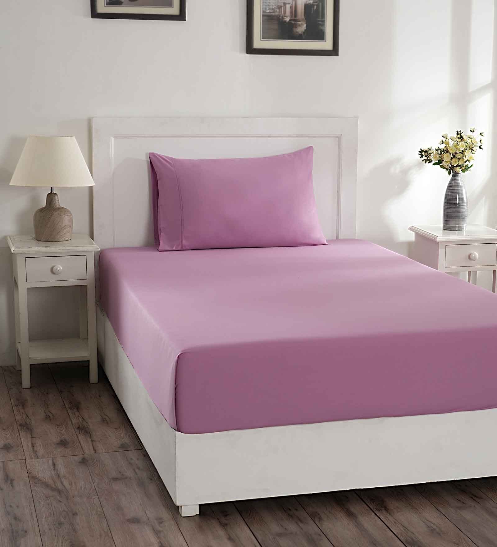 Purple Solid 144 TC 100% Cotton Single Bedsheet with 1 Pillow Cover