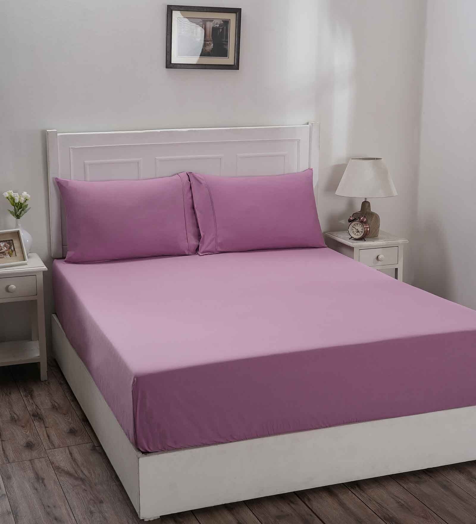 Purple Solid 144 TC 100% Cotton Single Bedsheet with 1 Pillow Cover