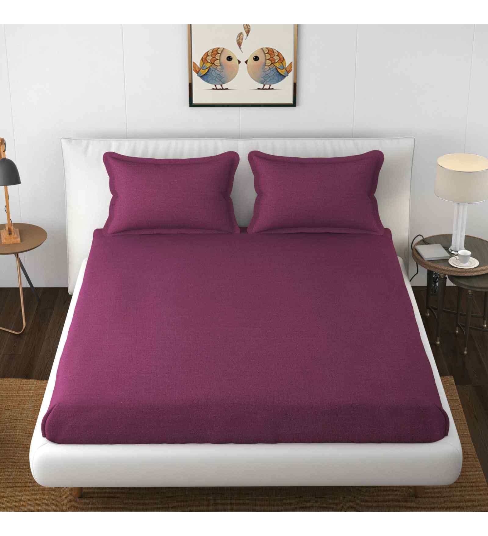 Purple Solid 144 TC Cotton King Sized Bedsheet Bedsheet 2 Pillow Shades Collection