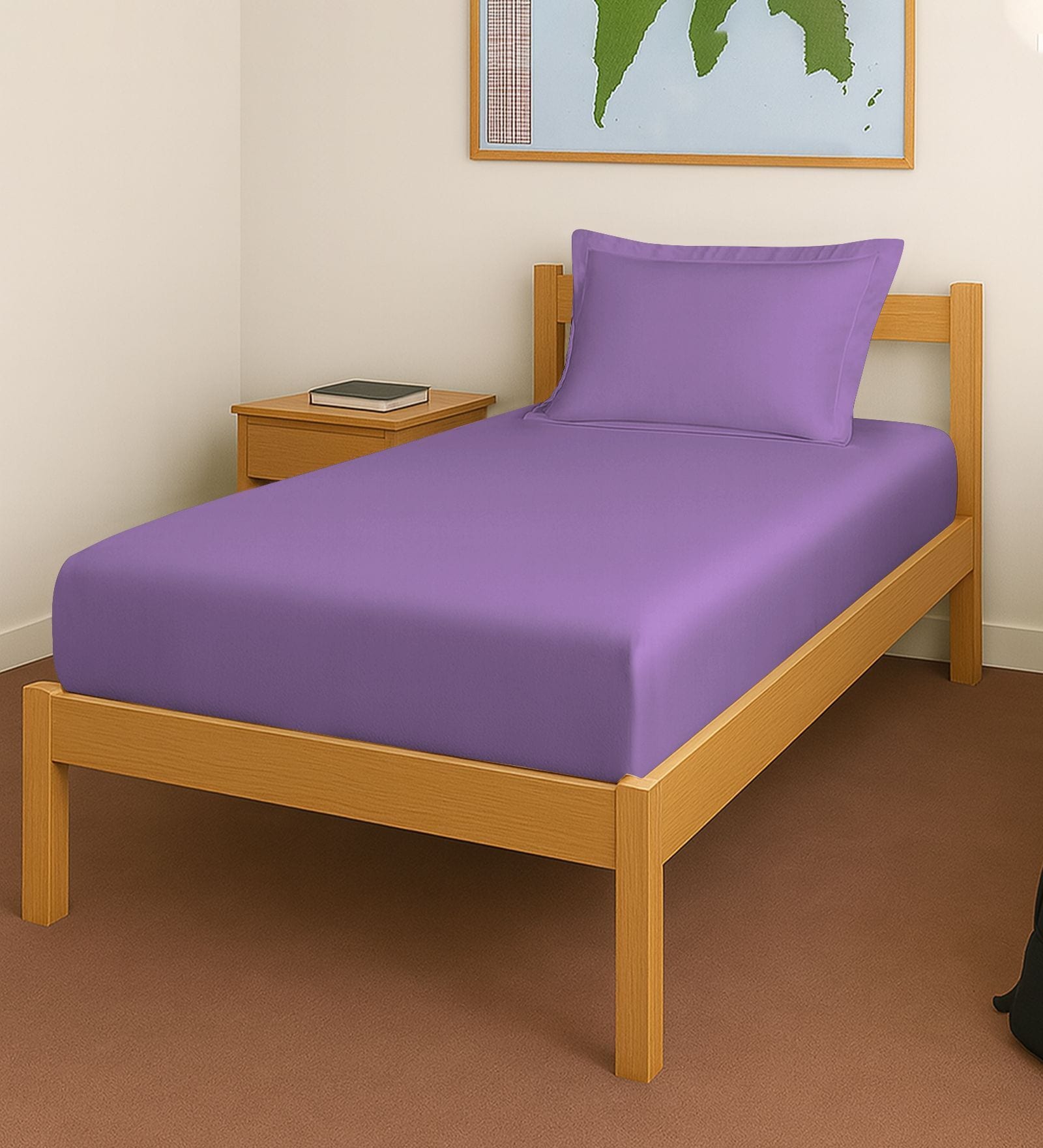 Purple Solid 400 TC Cotton Single Sized Fitted sheet with 1 Pillow Cover