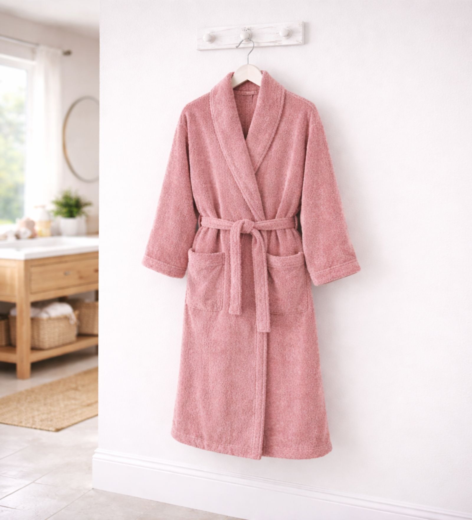 Purple Solid Cotton Men Bath Robe With Belt (M)
