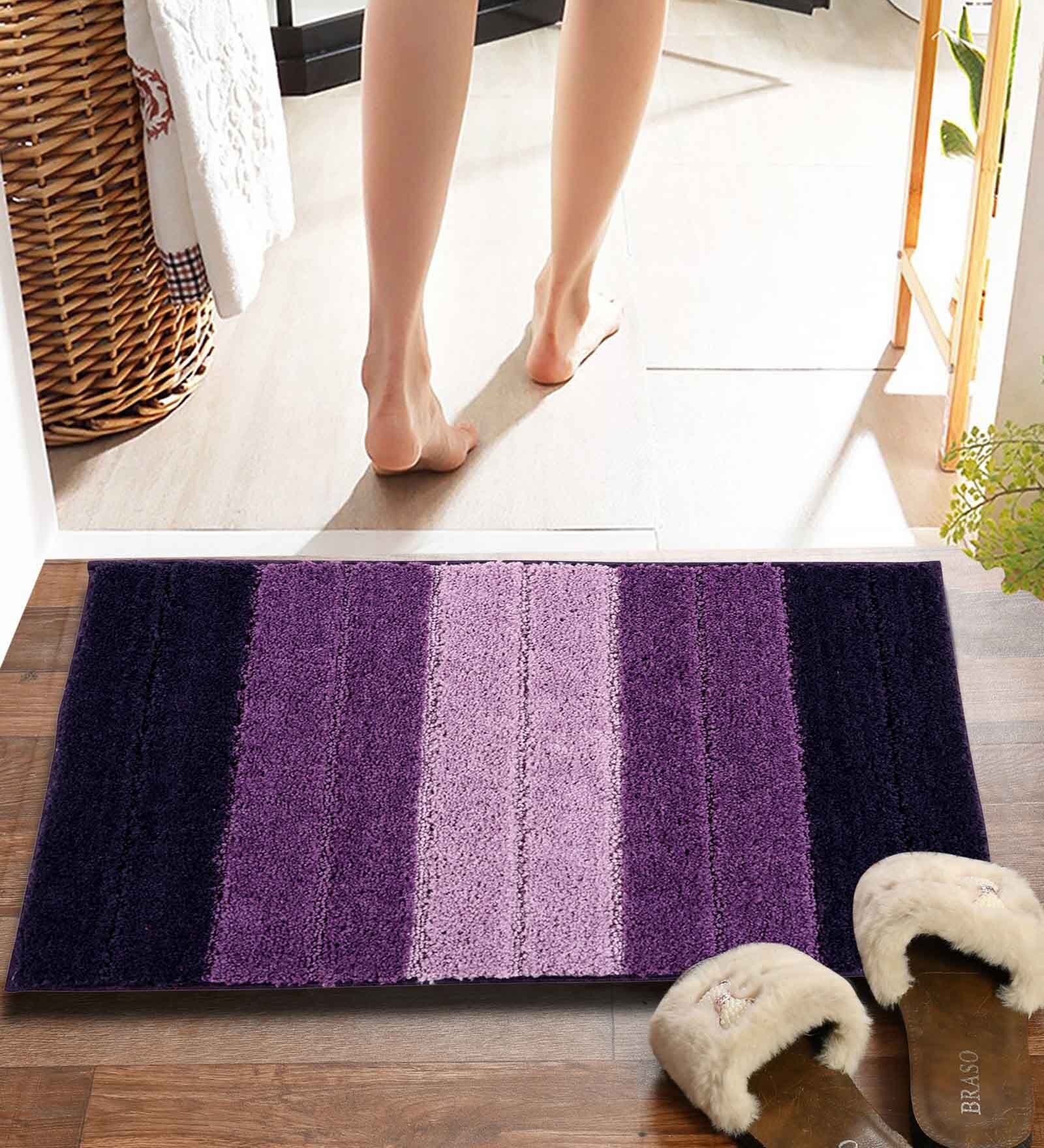 Purple Striped MicroFibre 15x10 Inches Antiskid Bath Mats