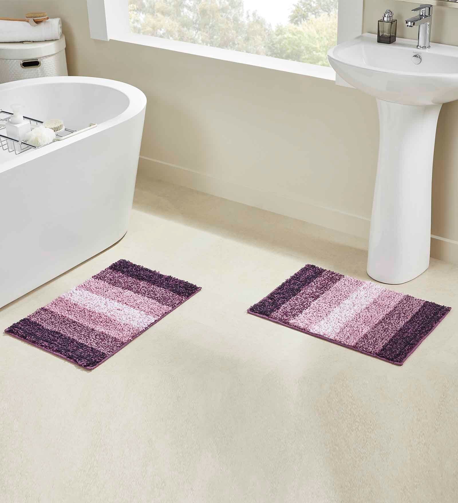 Purple Striped MicroFibre 15x10 Inches Antiskid Bath Mats