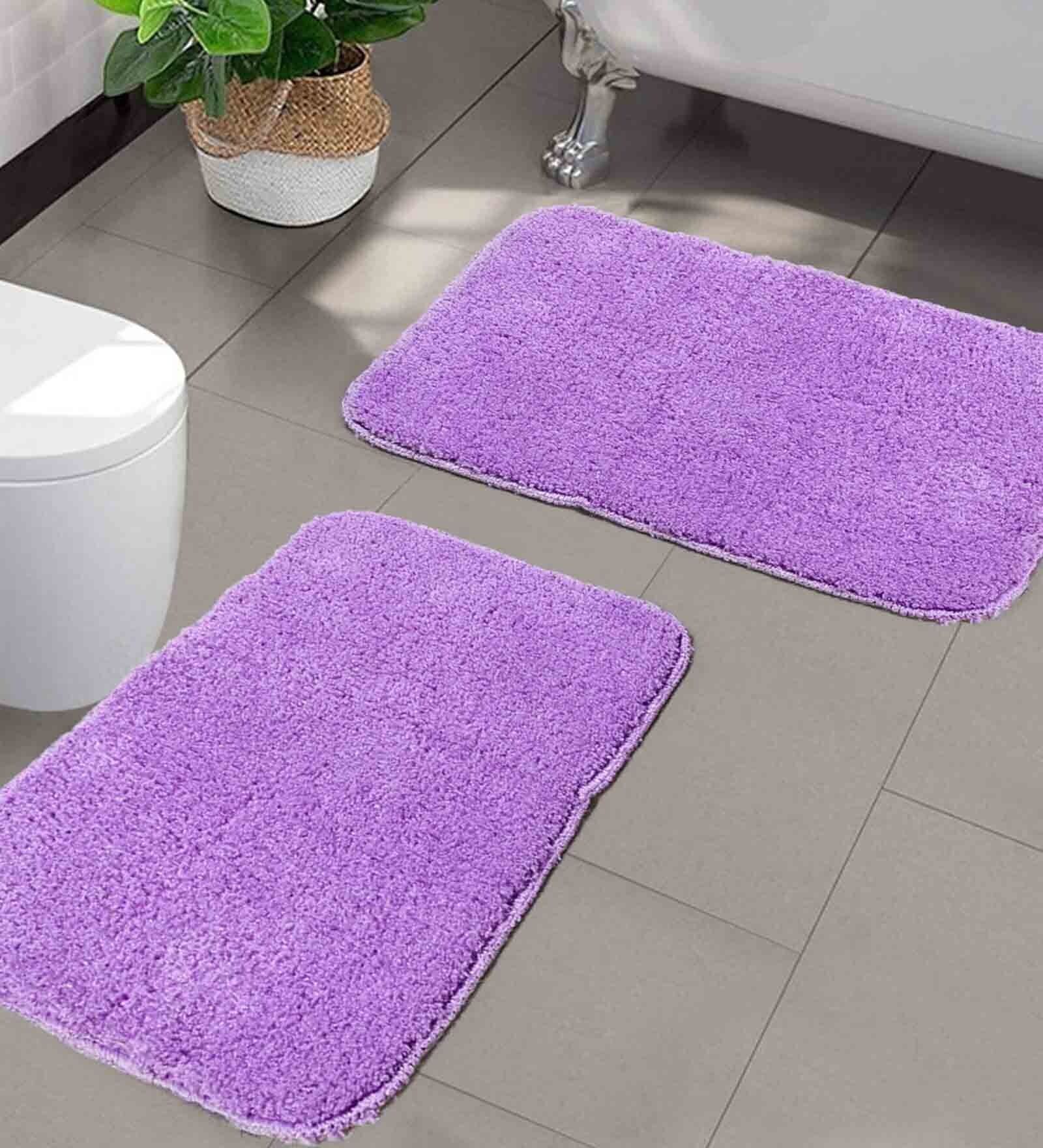 Purple Solid Microfibre 20x14 Inches AntiSkid Bath Mat (Set of 2)