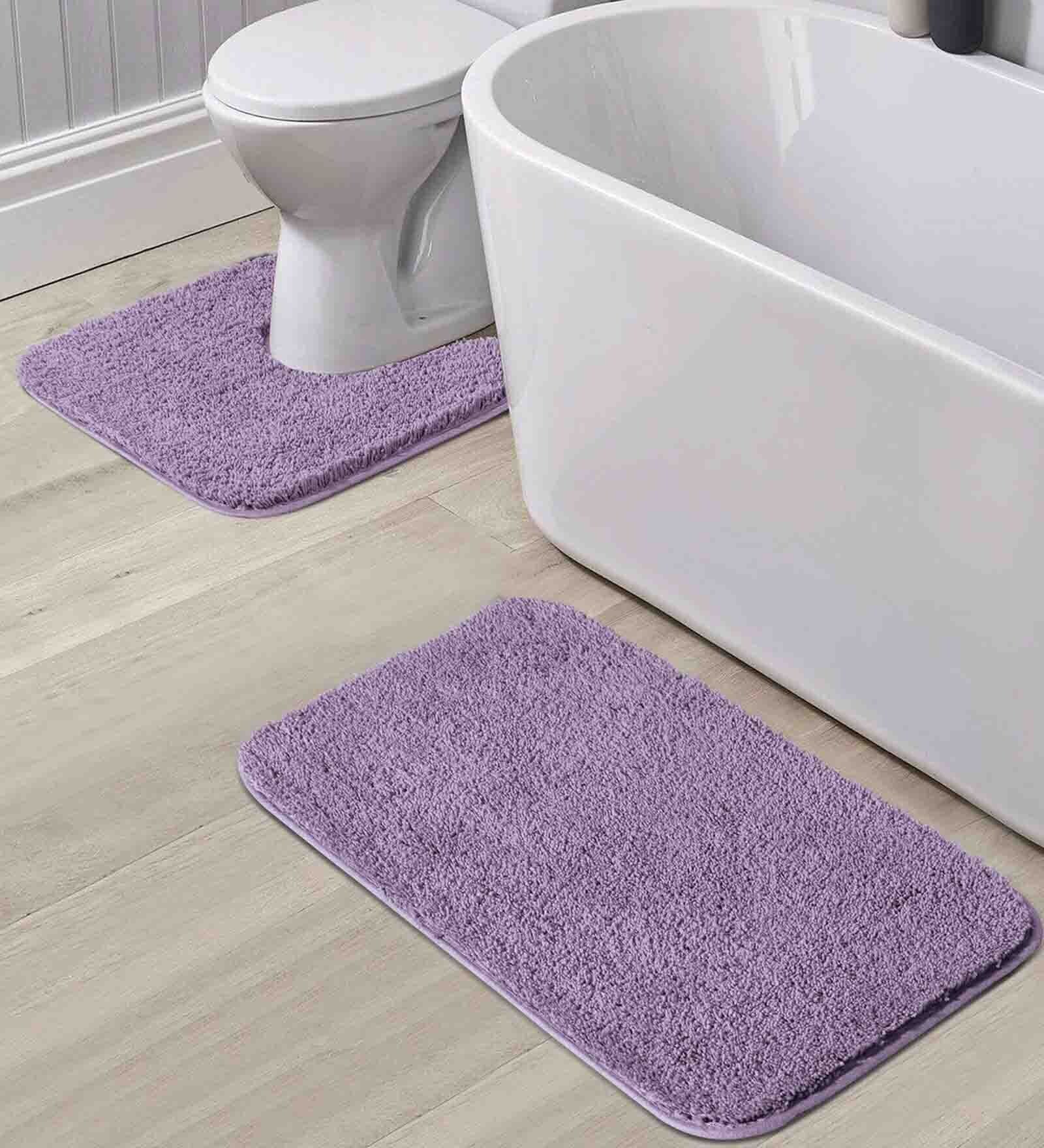 Purple Solid Polyester 28x20 Inches AntiSkid 1 Bathmat & 1 Contour Mat