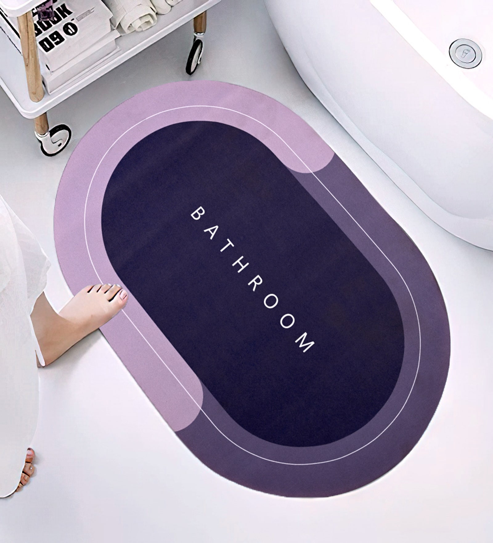 Purple Slogan Rubber 23.6X15.7 Inches Max Absorbant (1Pc) Oval Bath Mat