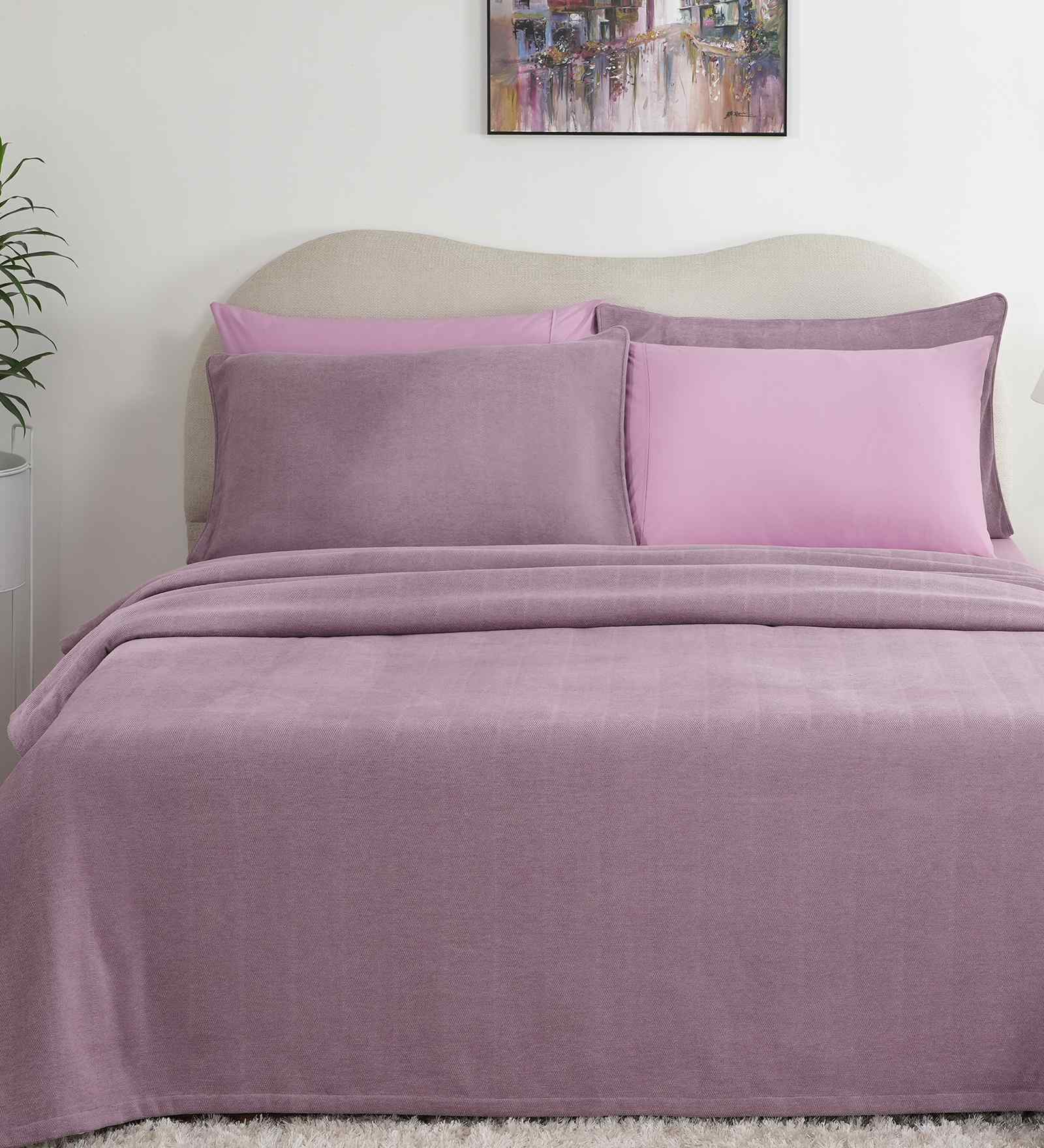 Purple Solid TC 325 Cotton Polyester Double Bed Bedcover