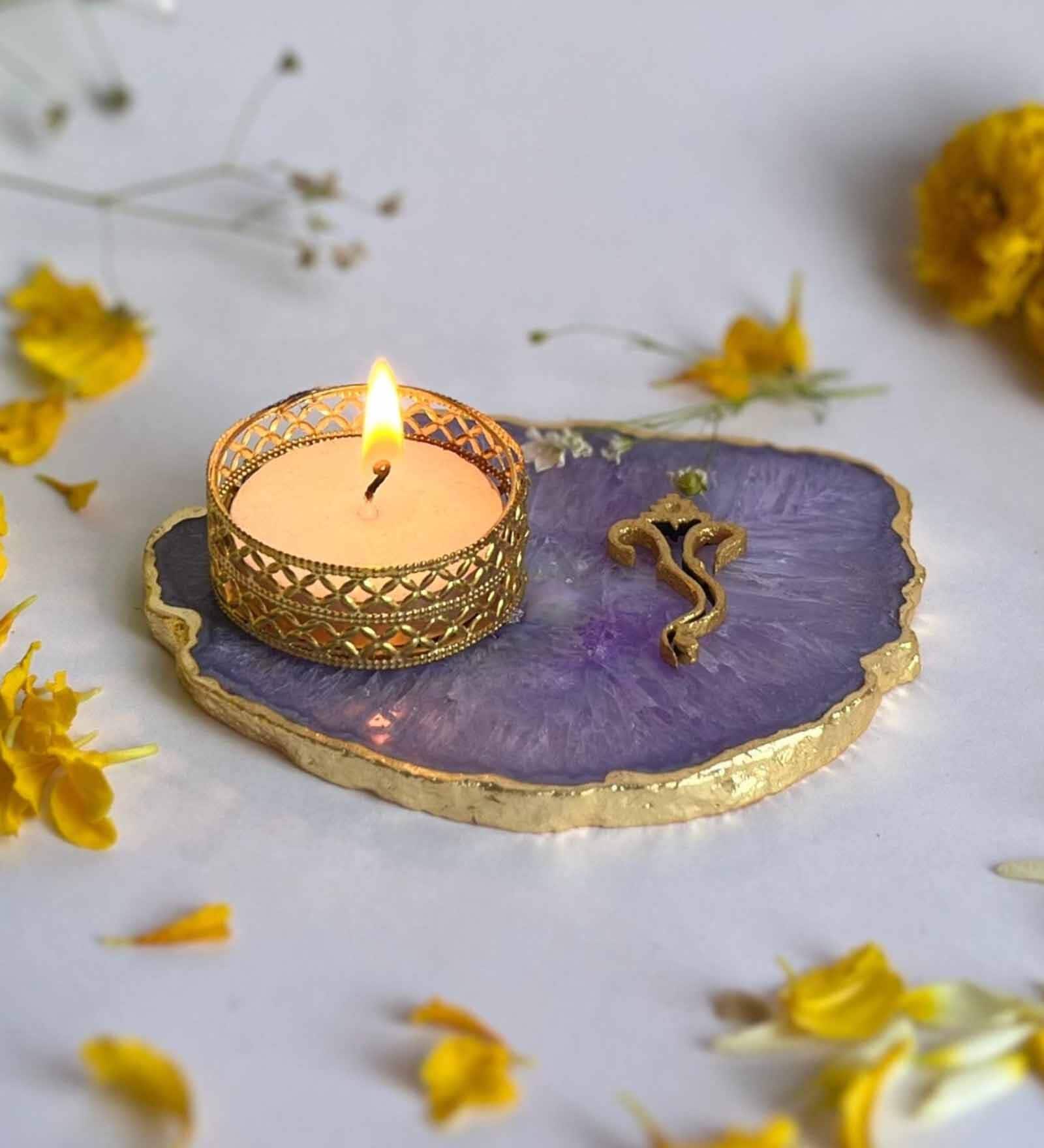 Purple Stone Figurine Tea light Holder