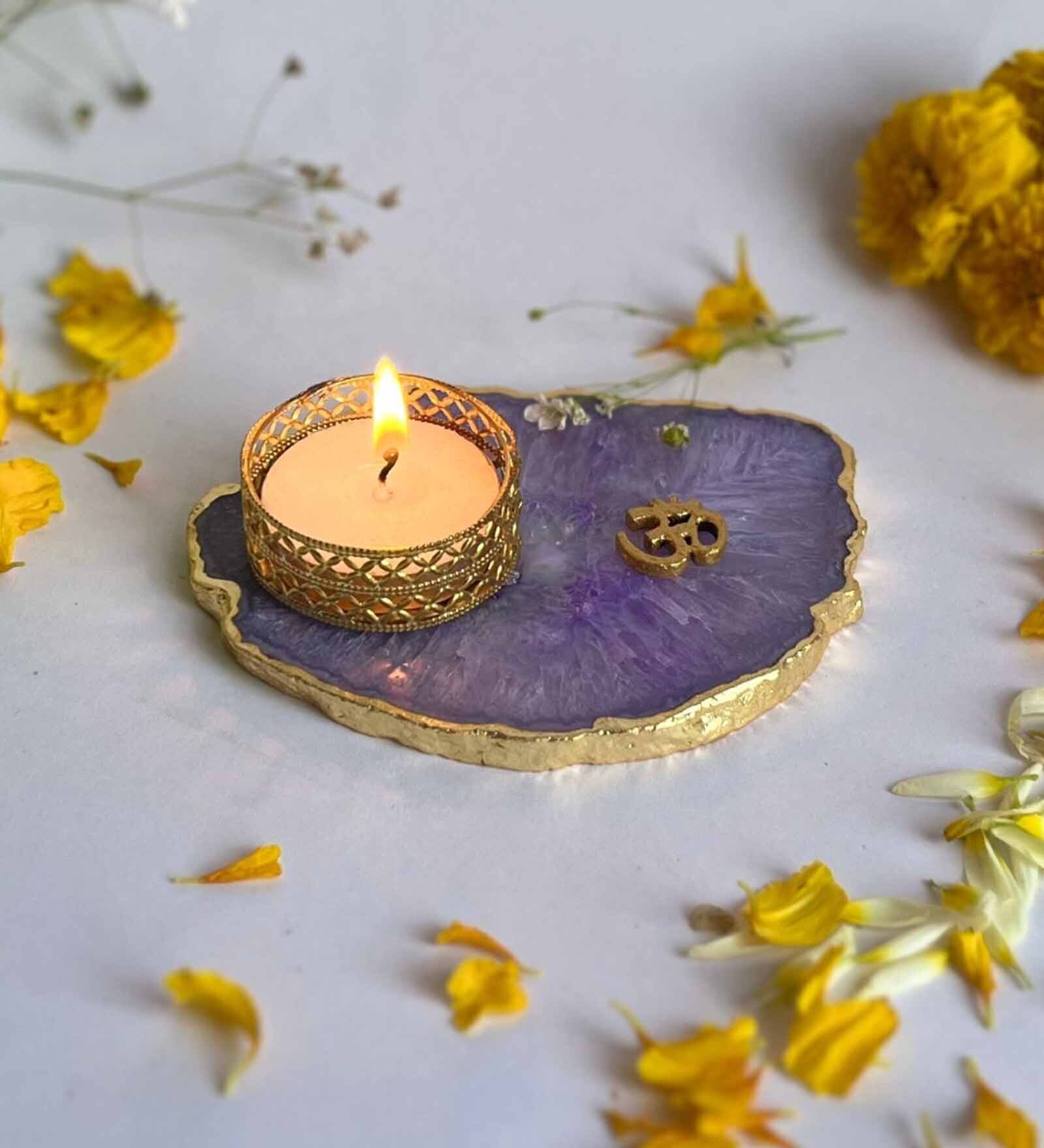 Purple Stone Figurine Tea light Holder
