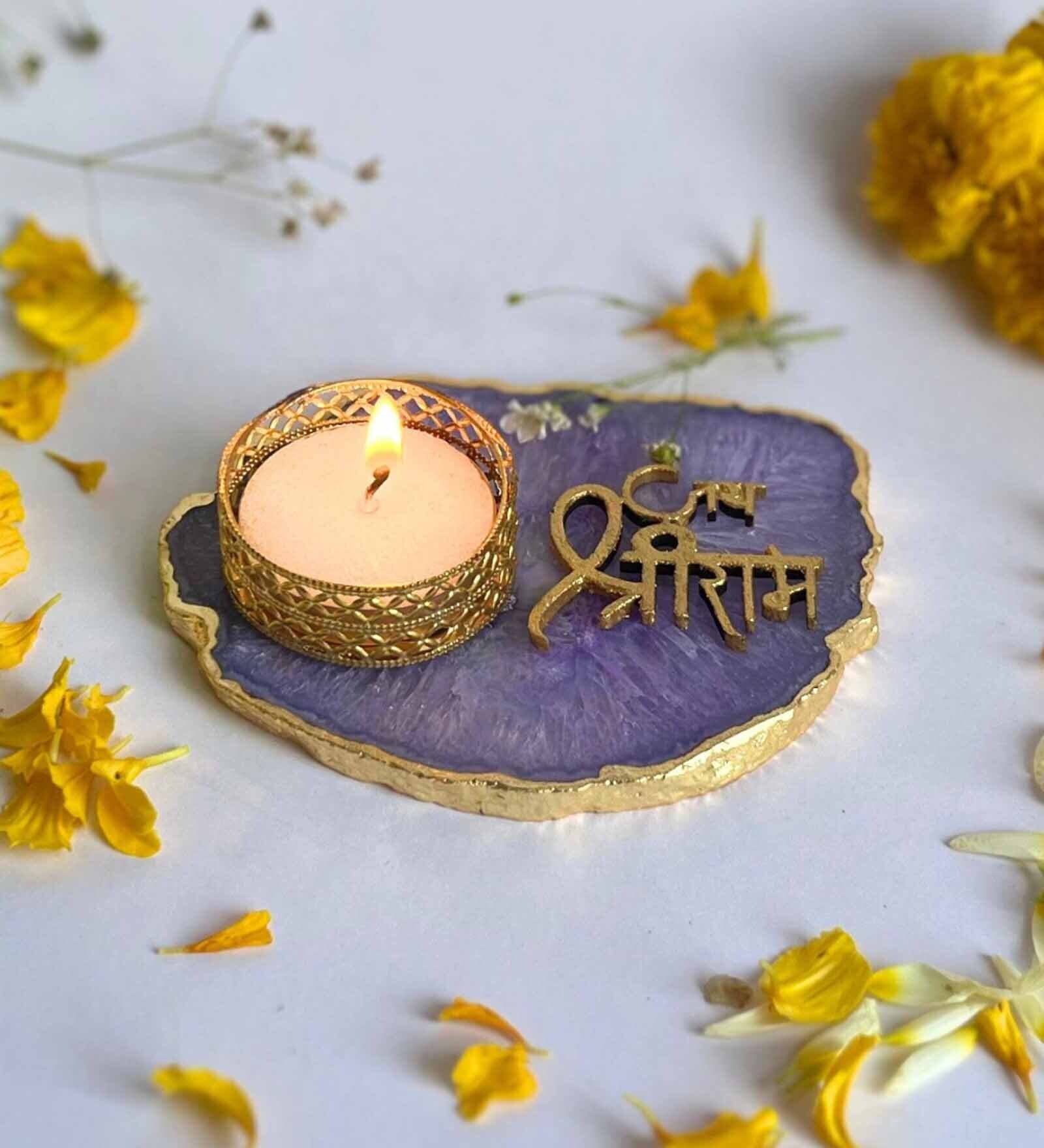 Purple Stone Figurine Tea light Holder