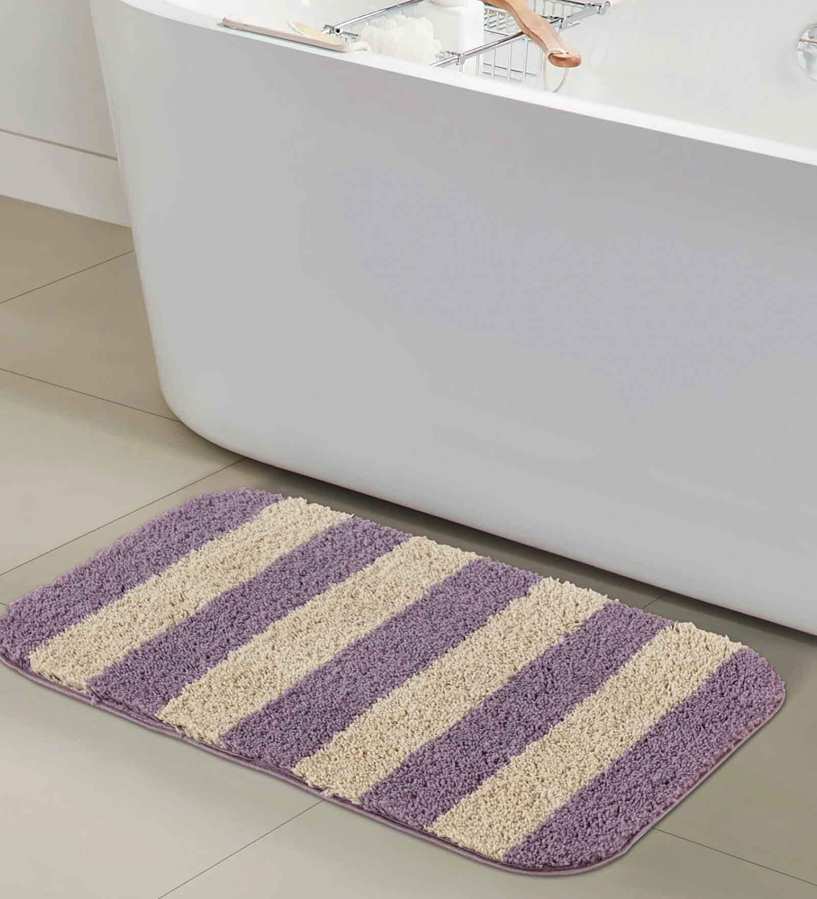 Purple Geometric Polyester 24x16 Inches AntiSkid Bath Mat