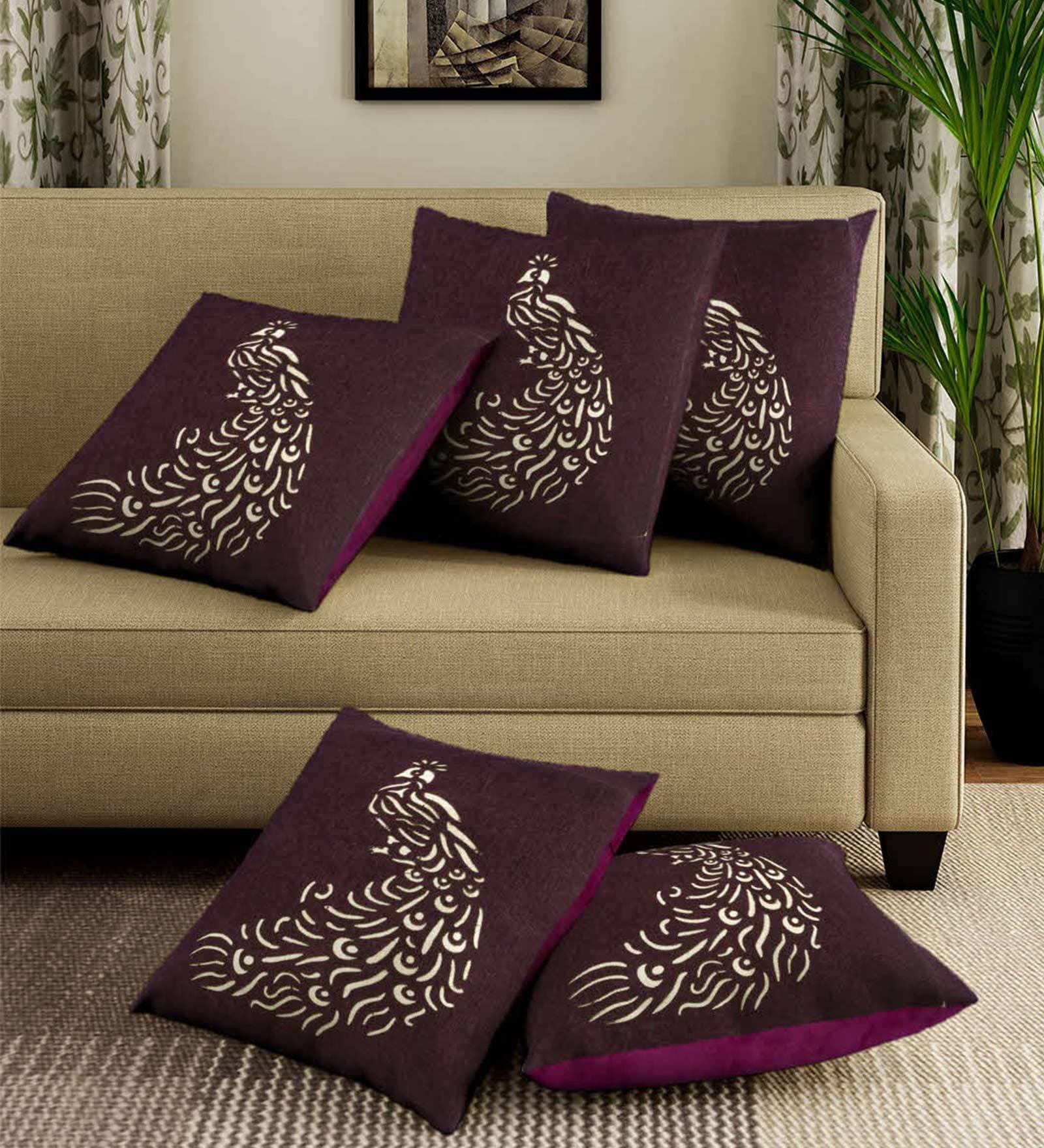Purple Velvet Nature 16x16 inches Cushion Cover (5Pc)