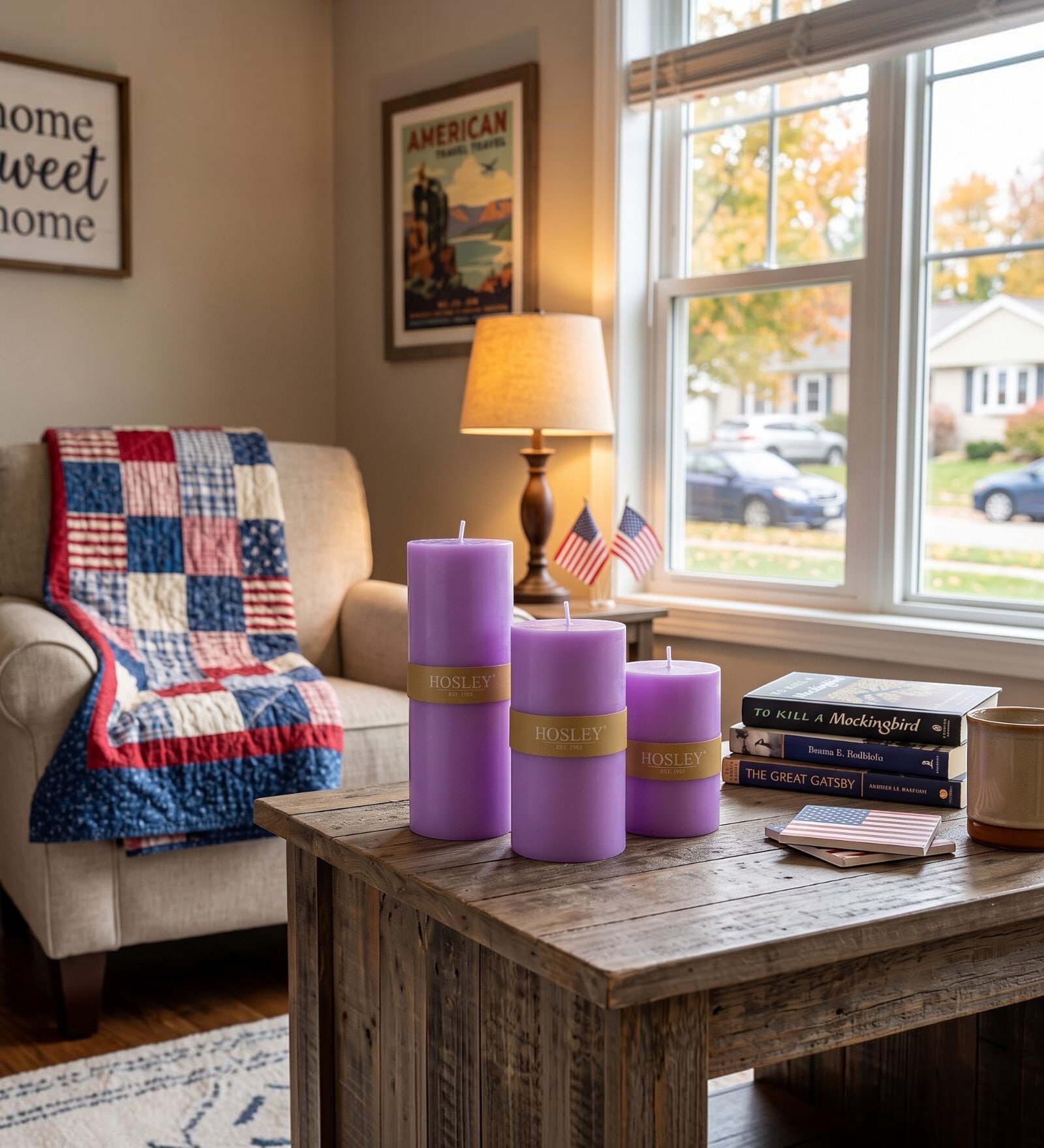 Purple Wax Pillar Candles Set Of 3