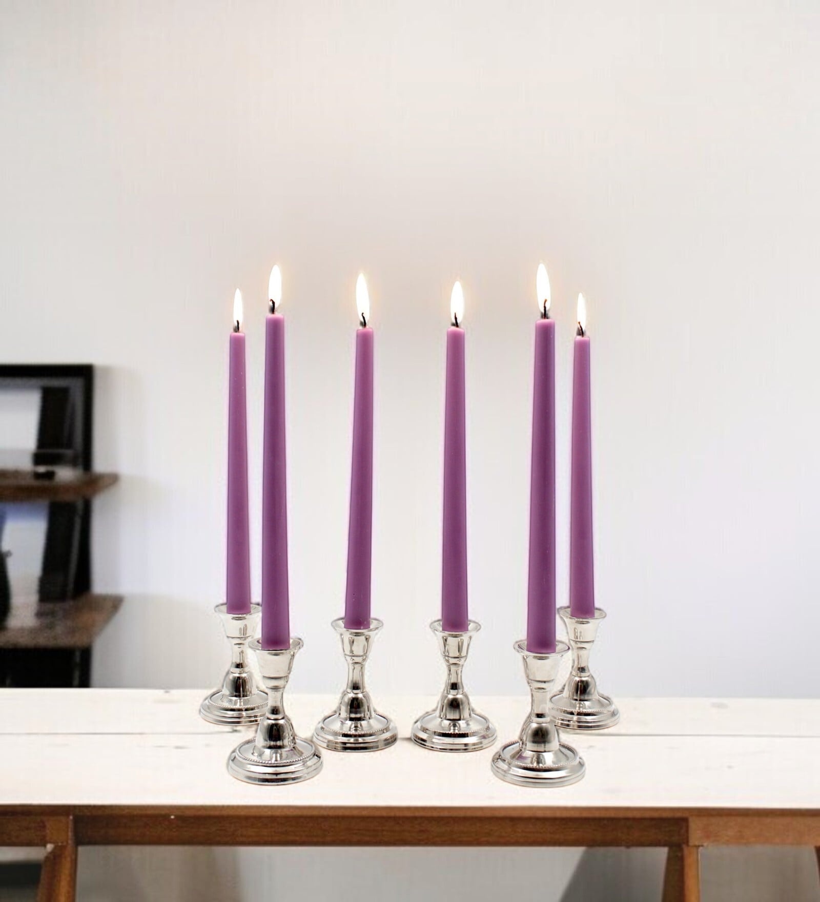Purple Wax Taper Candles Set Of 6