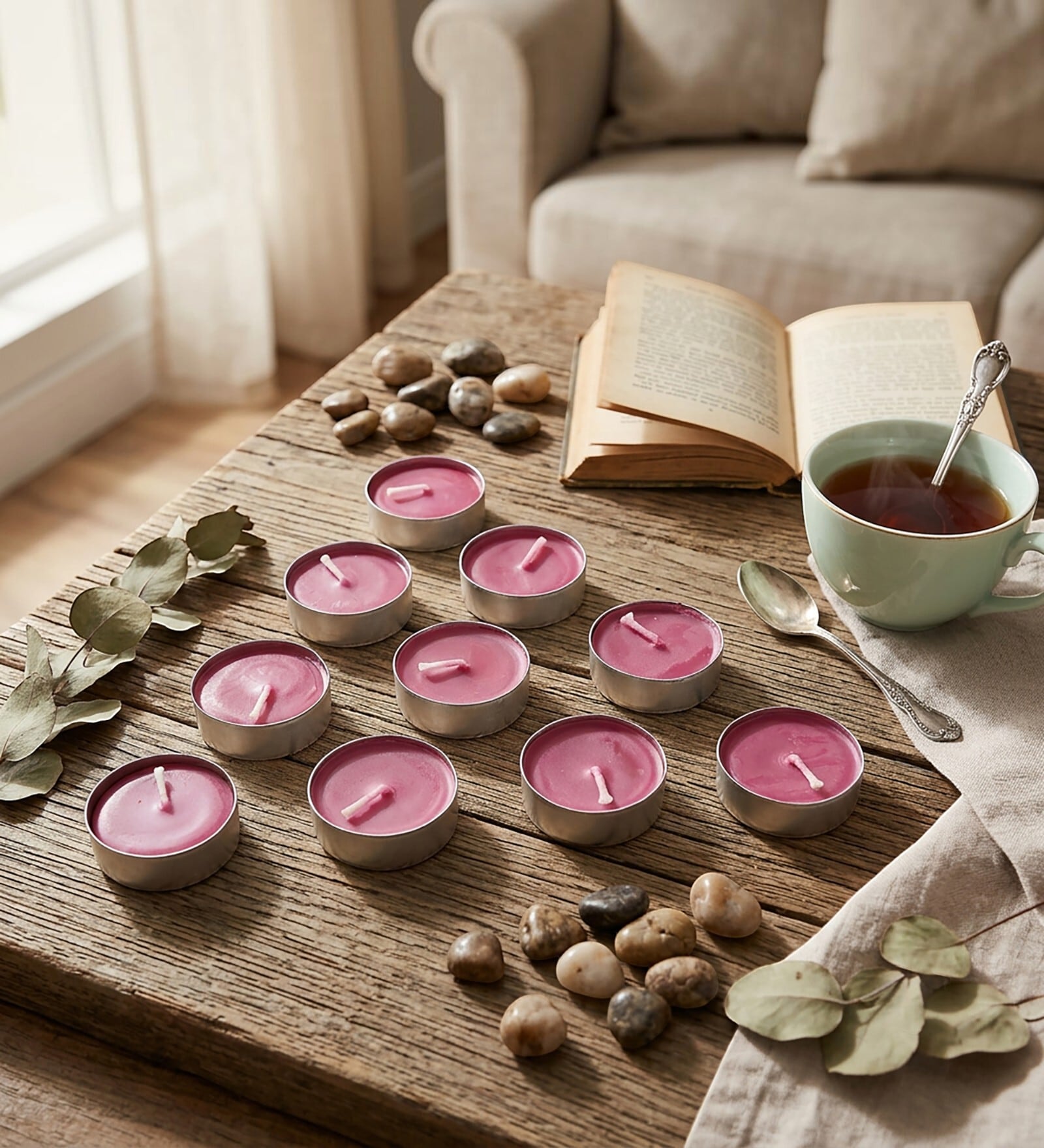 Purple Wax Tealight Candles Set Of 30