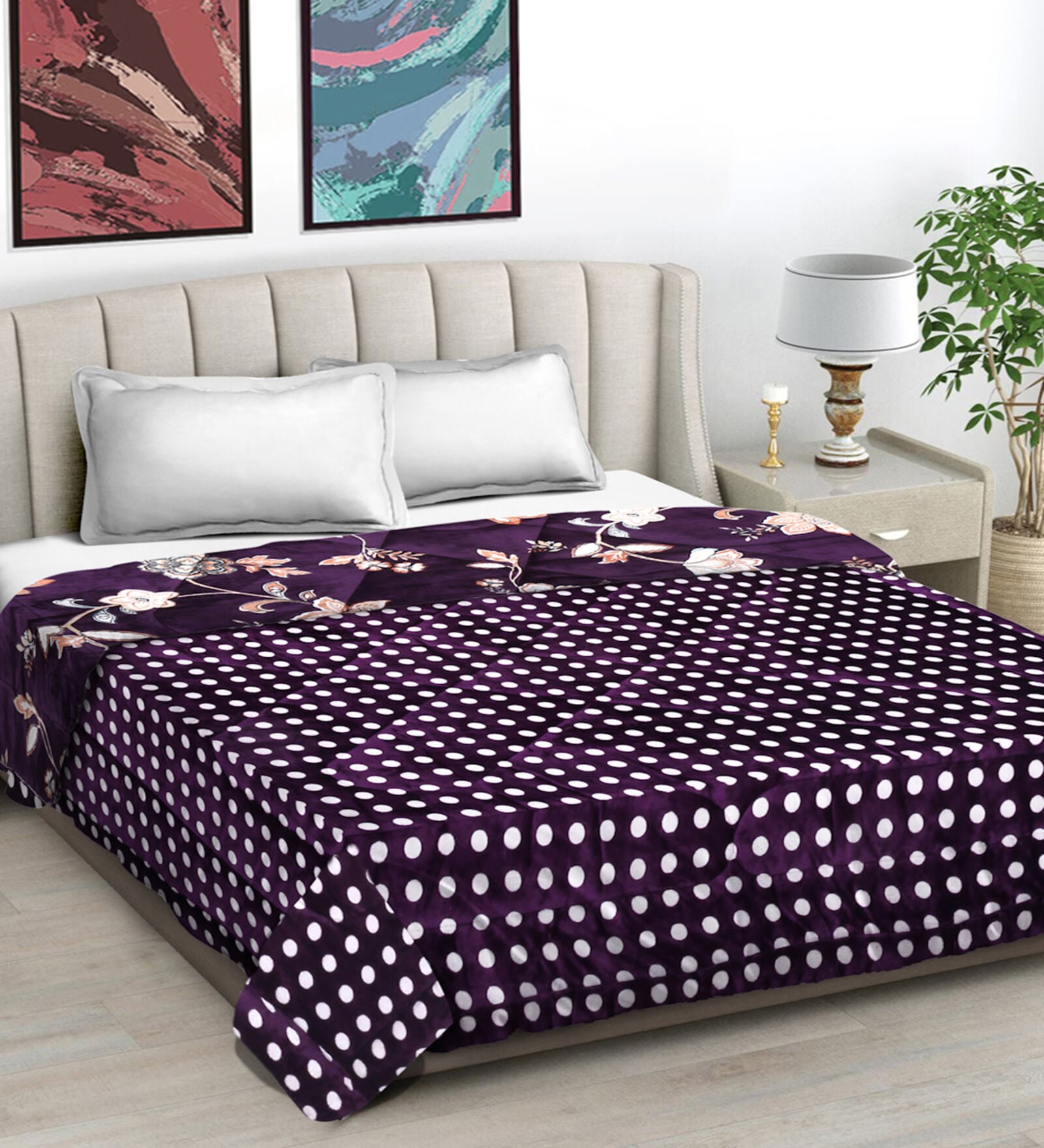Buy Purple Wool Geometric 950 GSM Double Bed Quilt by FABINALIV at 70