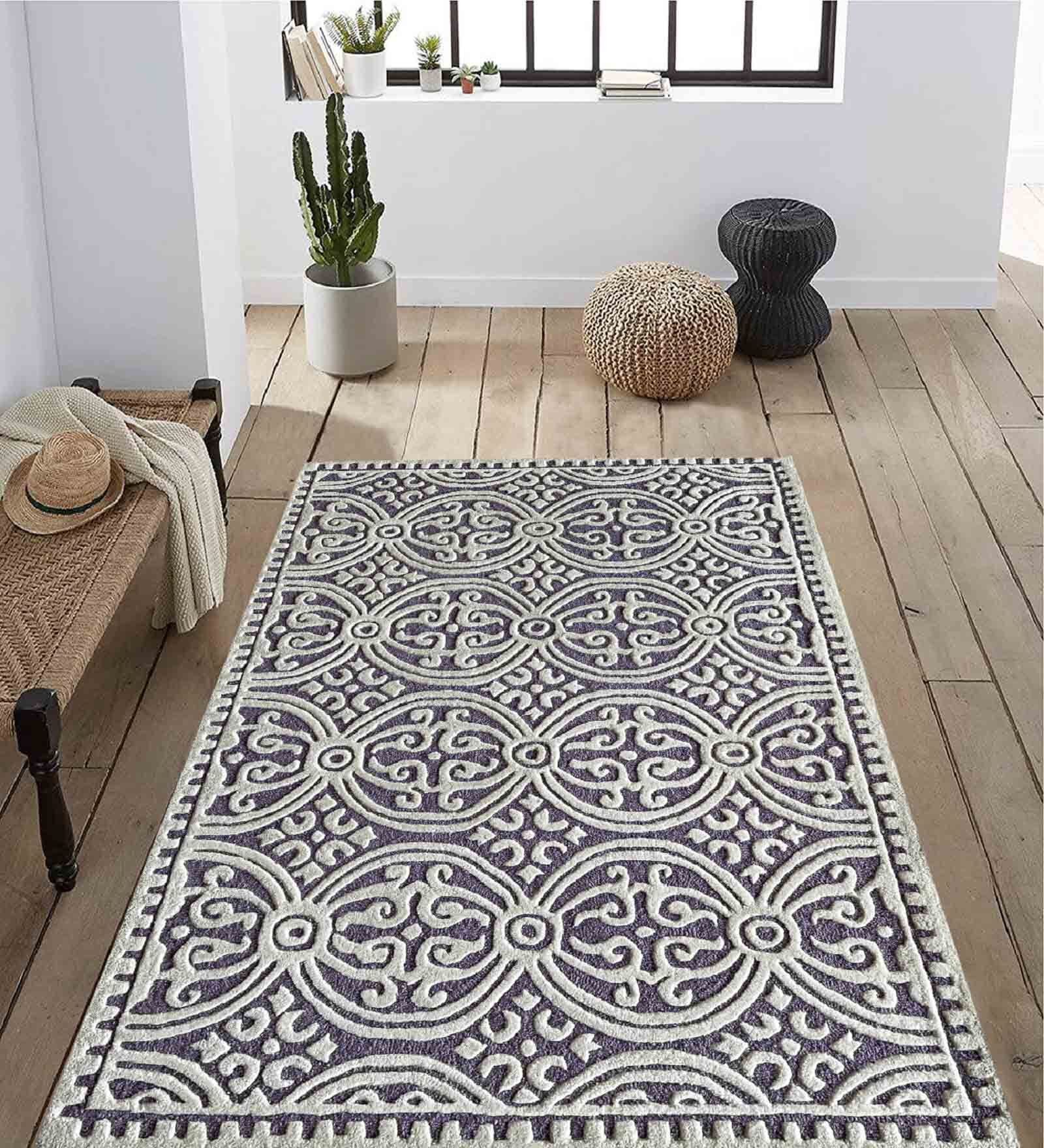 Purple Wool Abstract 4 X 6 Feet Hand Tufted Carpet