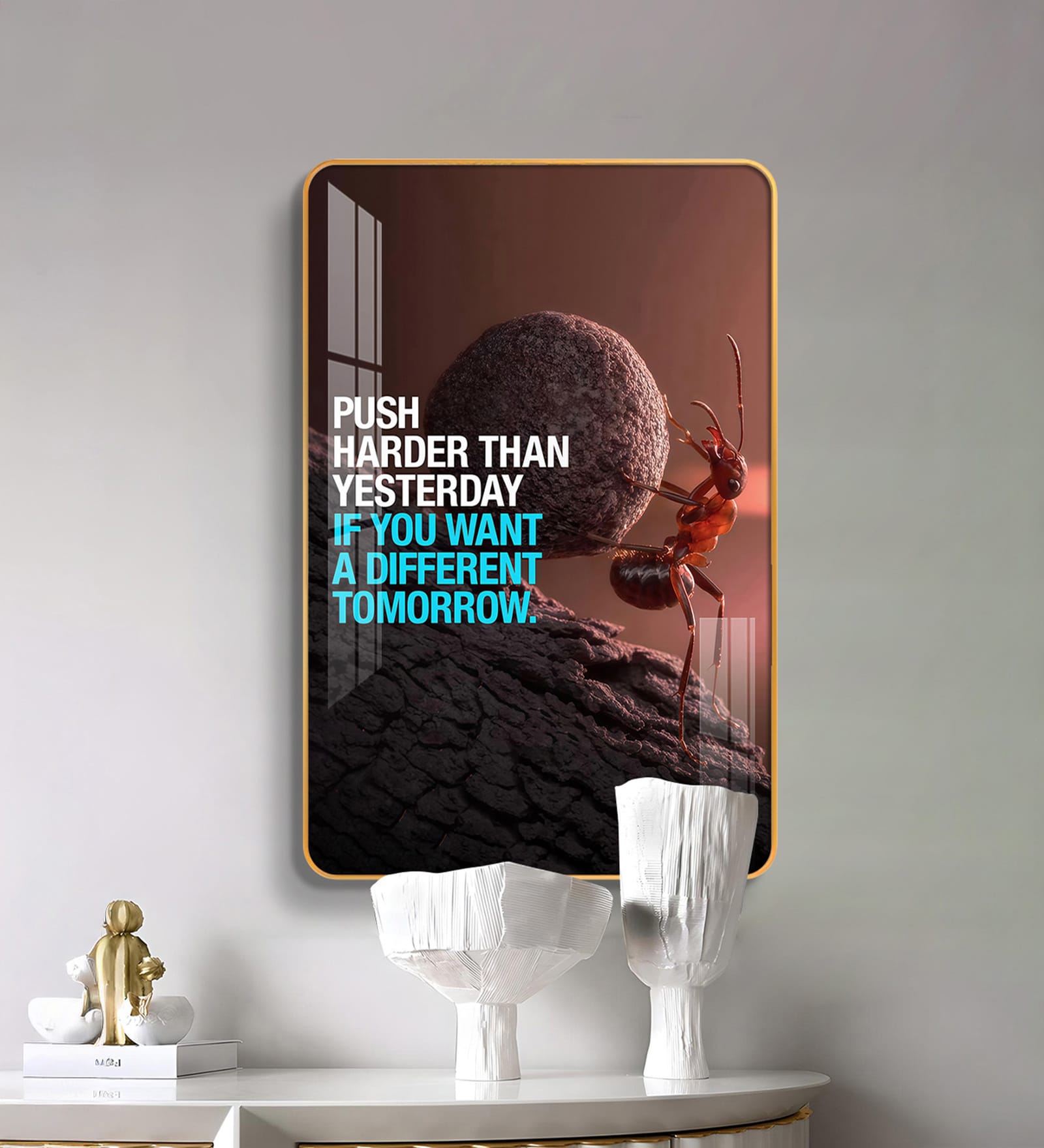 Push Harder Then Yesterday Motivational Quote MDF Wood Acrylic Wall Art