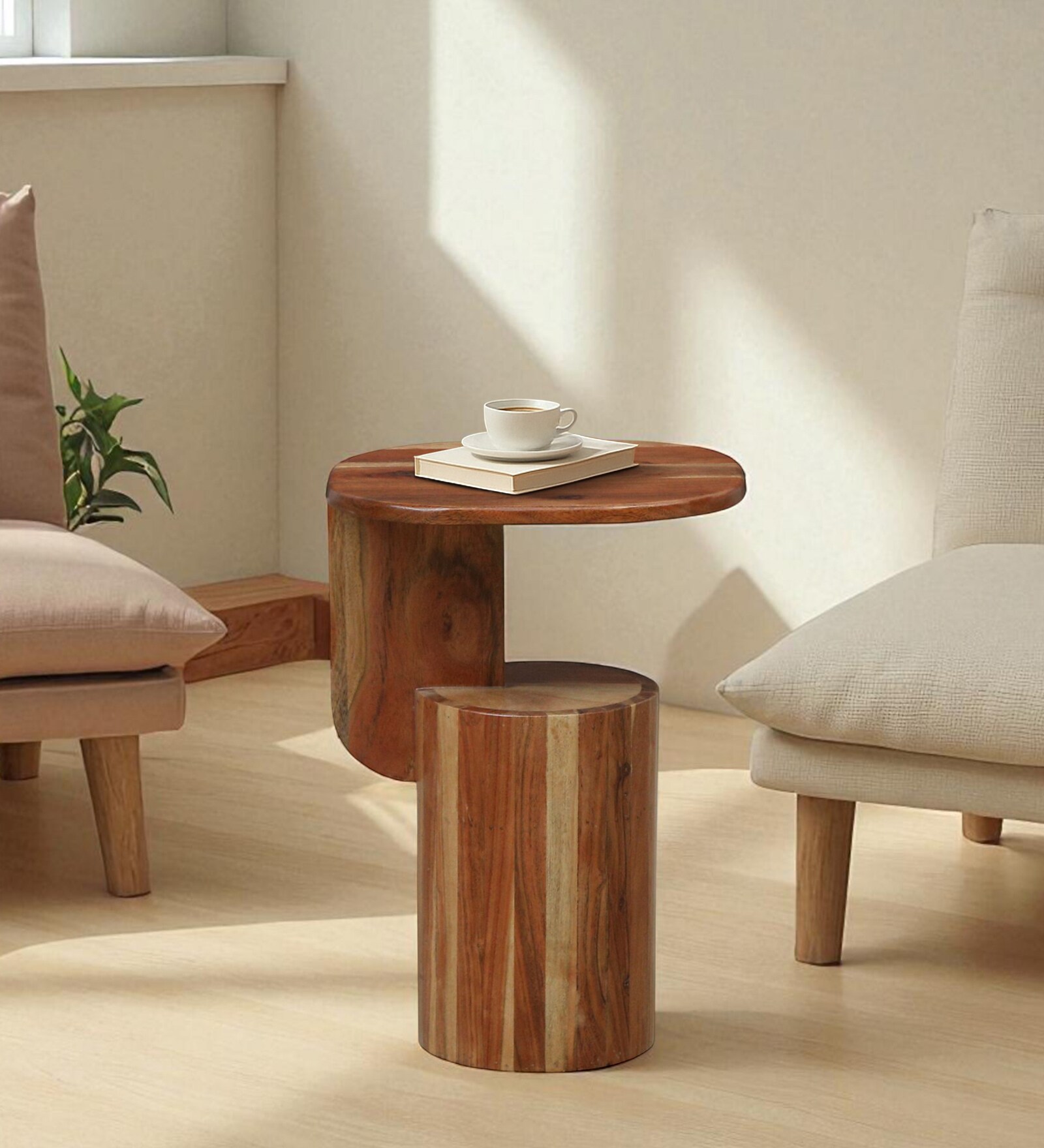 Puteaux Acacia Wood End Table In  Natural Finish