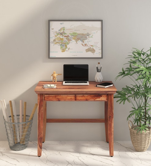 Buy Stanfield Sheesham Wood Writing Table in Scratch Resistant Honey Oak  Finish at 8% OFF by Amberville from Pepperfry