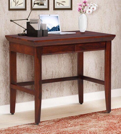 Puebla Solid Wood Writing Table In Honey Oak Finish By Woodsworth