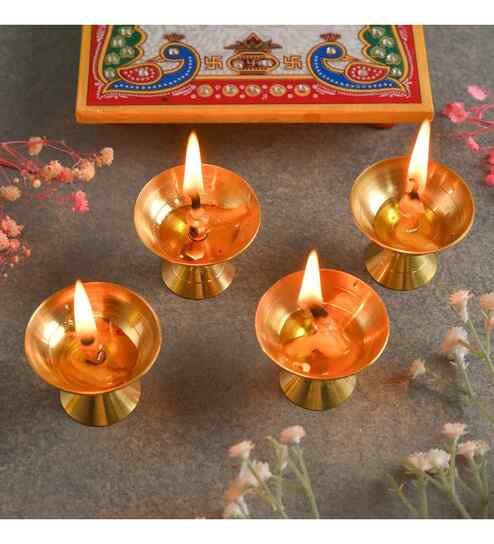Pure Brass Diya  Set of 4 Pcs Combo