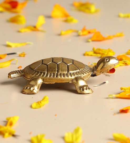 Golden Pure Brass Feng Shui Tortoise for Wealth & Prosperity