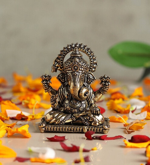 Golden Pure Brass Ganesha Idol
