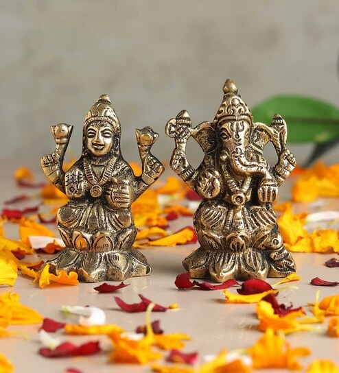 Golden Pure Brass Laxmi Ganesh Idols
