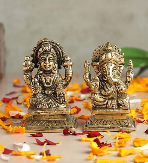 Golden Pure Brass Laxmi Ganesh Idols