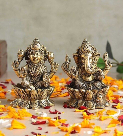 Golden Pure Brass Laxmi Ganesh Idol Set
