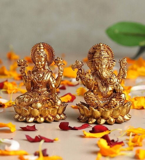 Golden Pure Brass Laxmi Ganesh Idols