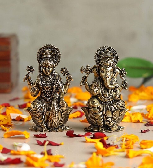 Golden Pure Brass Laxmi Ganesh Ji Idols