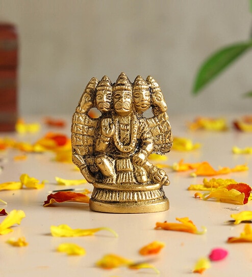 Golden Pure Brass Panchmukhi Hanuman Ji Idol