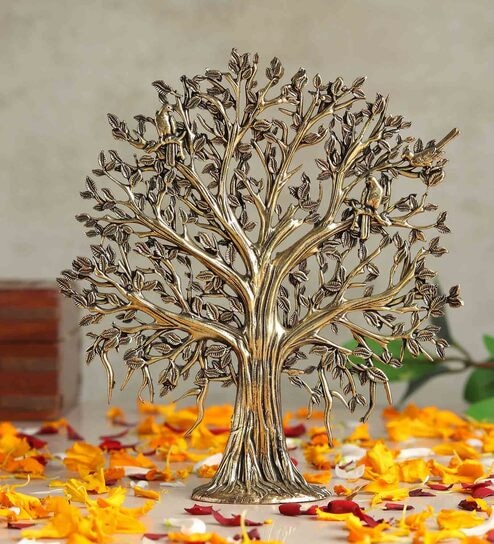 Golden Pure Brass Tree of Life Kalpavriksha Idol