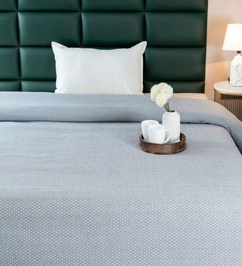 Blue Diamond Pattern Single Bedspread With 1 Pillow Cover
