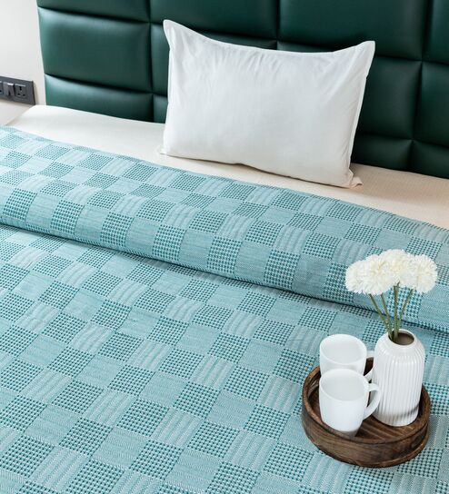 Green Bedspread Huck Lace Pattern Single Bedspread With 1 Pillow Cover