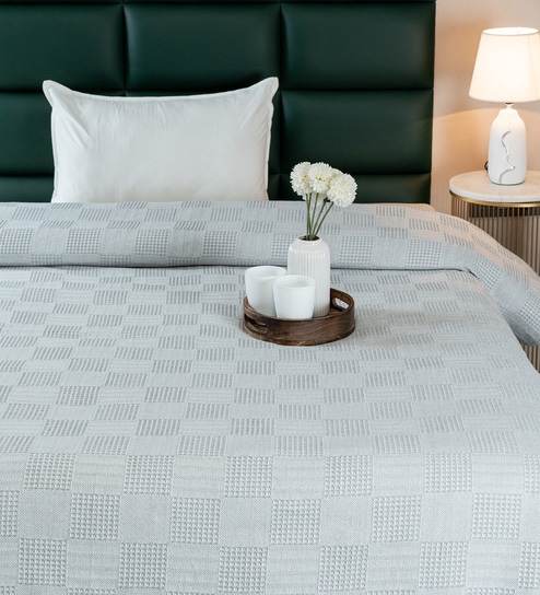 Grey Bedspread Huck Lace Pattern Single Bedspread With 1 Pillow Cover