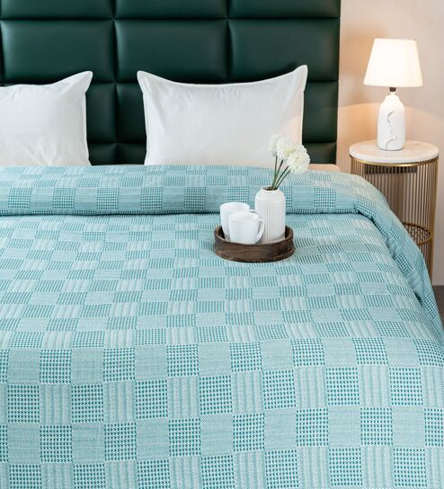 Green Bedspread Huck Lace Pattern Queen sized Bedspread With 2 Pillow Covers