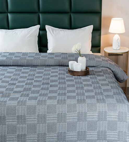 Blue Bedspread Huck Lace Pattern King Sized Bedspread With 2 Pillow Covers