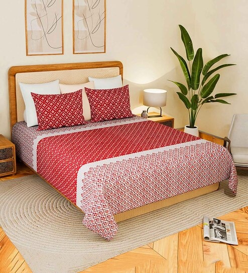 Pure Cotton Double Bed Sheet Set for King Size Bed with Stylish Pillow Covers