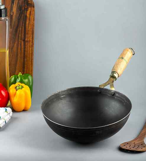 Pure Iron Round Wok Large 9 Inch Kadai