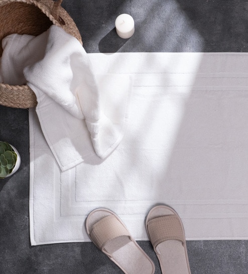 2 Pcs Pure Snow 100% Cotton Solid 791 GSM Bath Mats