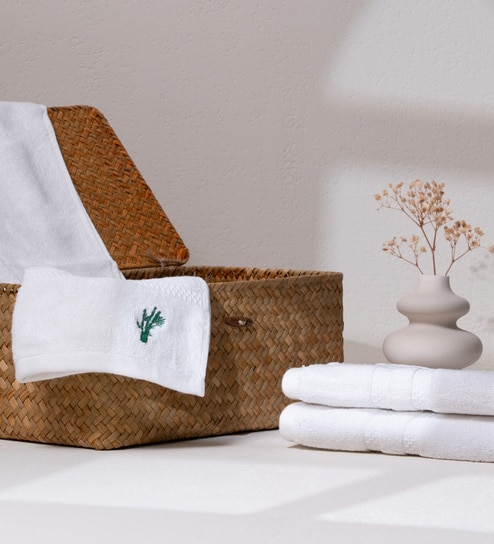 Pure Snow Bamboo and Cotton Solid 600 GSM Hand Towels Pack of 2
